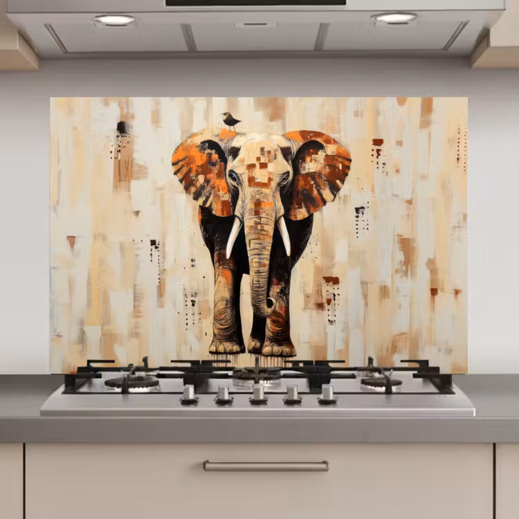 Spatscherm keuken - Olifant - Slurf - Mozaïek - Abstract — 1