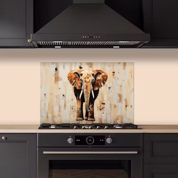 Spatscherm keuken - Olifant - Slurf - Mozaïek - Abstract — 2
