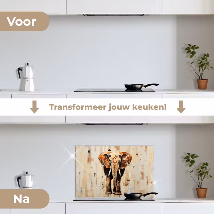Spatscherm keuken - Olifant - Slurf - Mozaïek - Abstract — 3