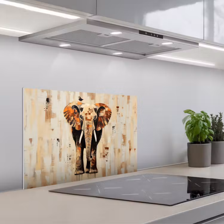 Spatscherm keuken - Olifant - Slurf - Mozaïek - Abstract — 5