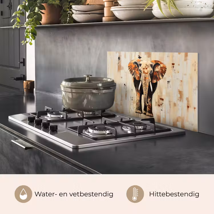 Spatscherm keuken - Olifant - Slurf - Mozaïek - Abstract — 7