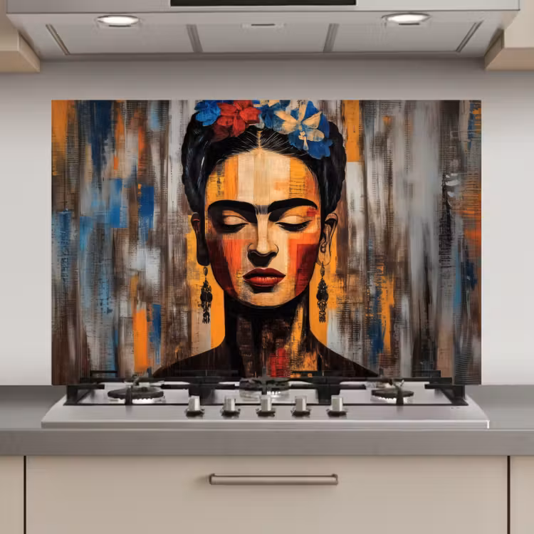Spatscherm keuken - Portret - Vrouw - Bloemen — 1