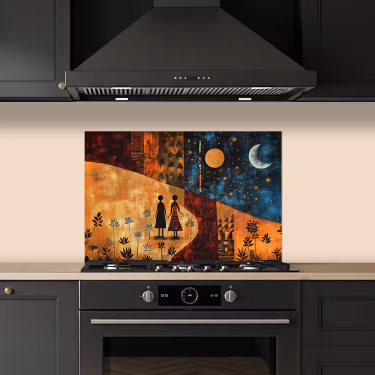 Spatscherm keuken - Silhouetten - Abstract - Zon - Maan — 2