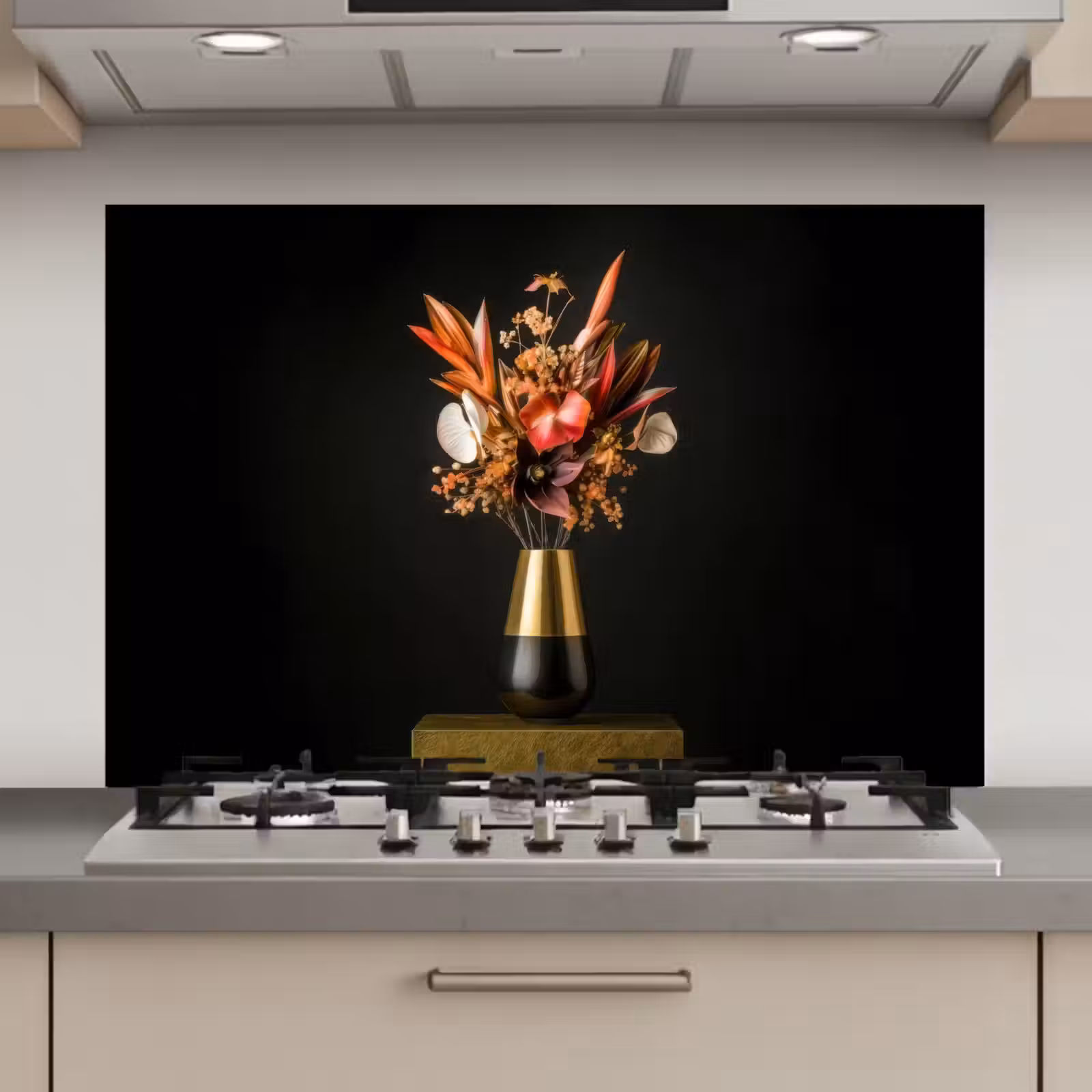 Spatscherm keuken - Exotisch - Boeket - Vaas - Goud — 1