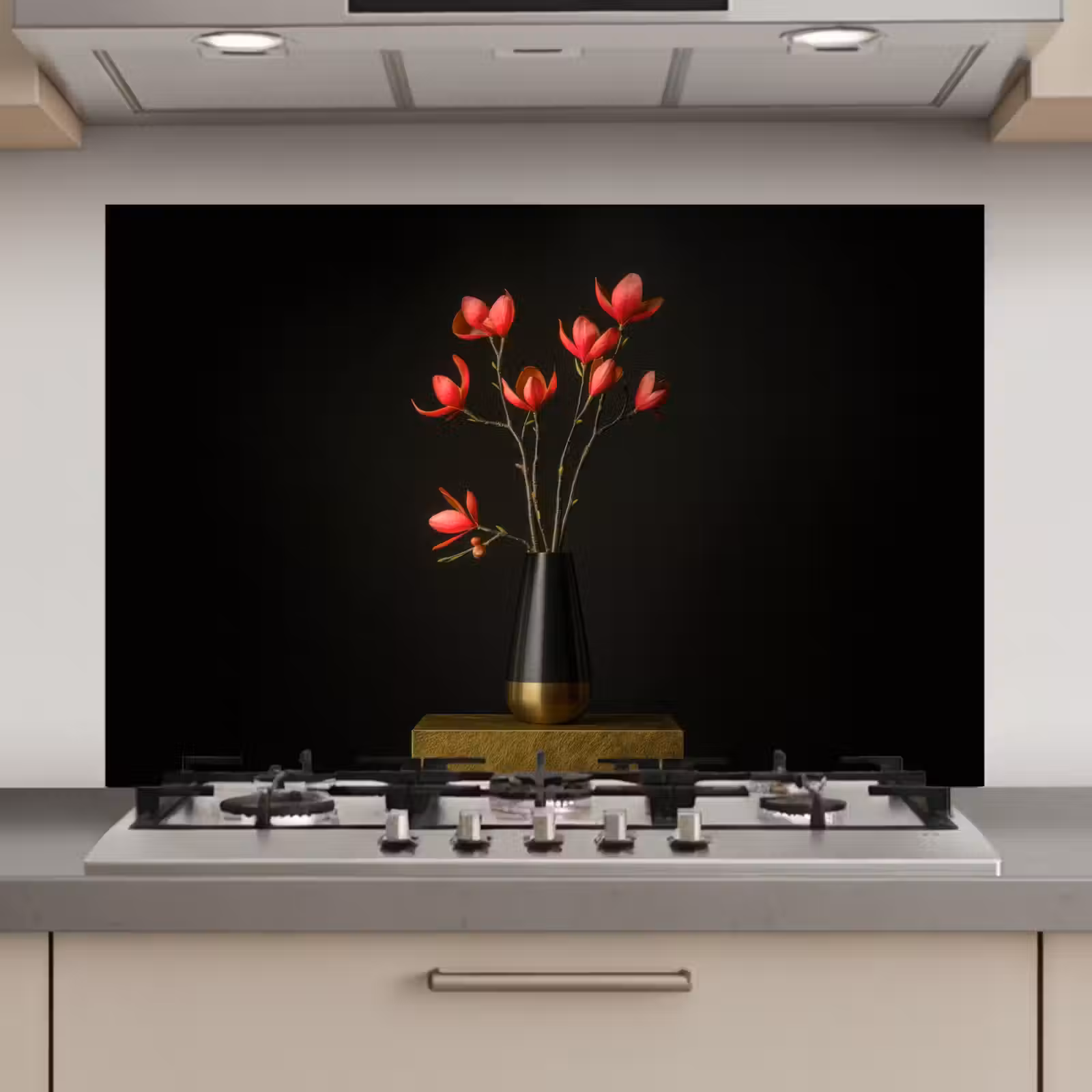 Spatscherm keuken - Rode - Bloemen - Vaas — 1