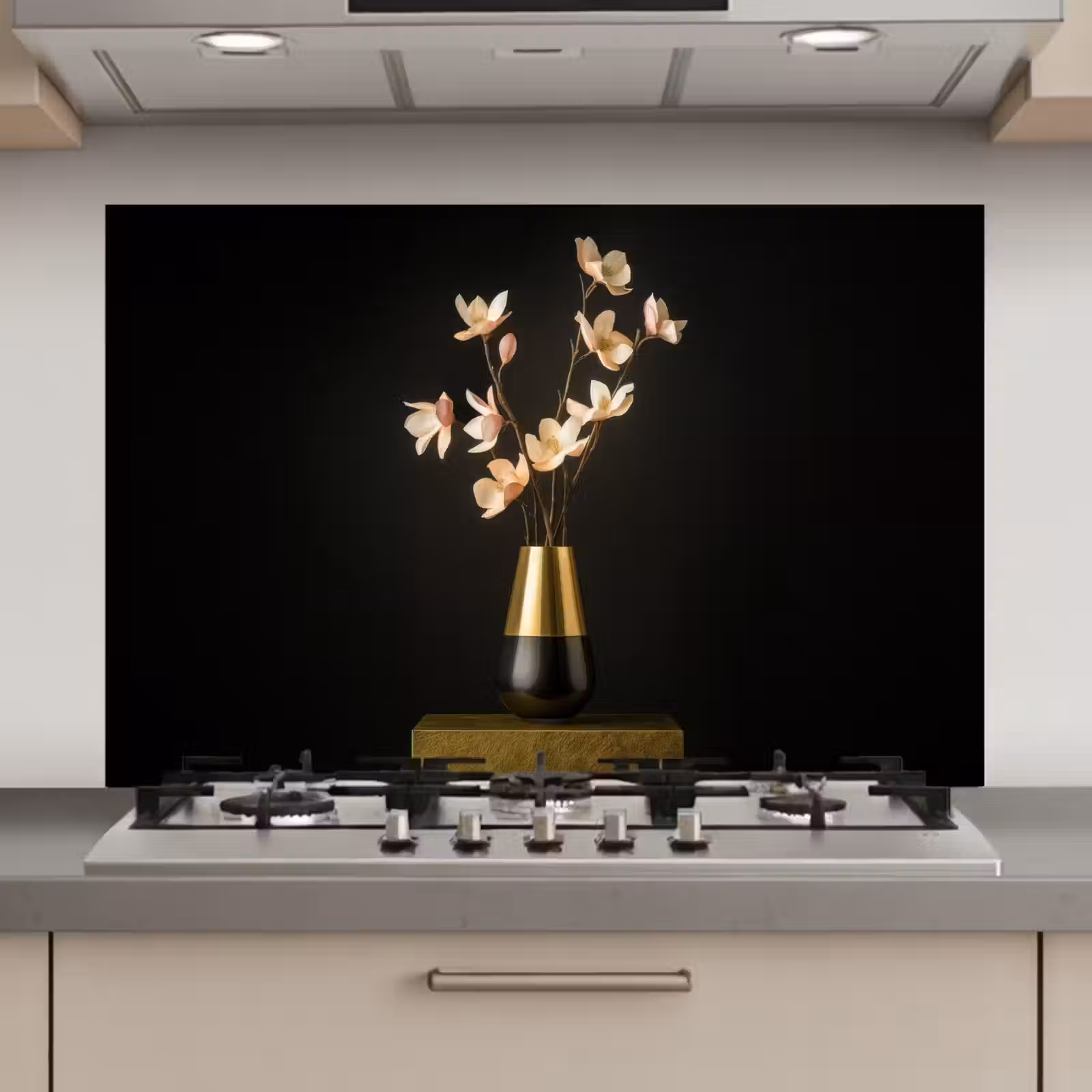 Spatscherm keuken - Sierlijk - Boeket - Goud - Vaas — 1