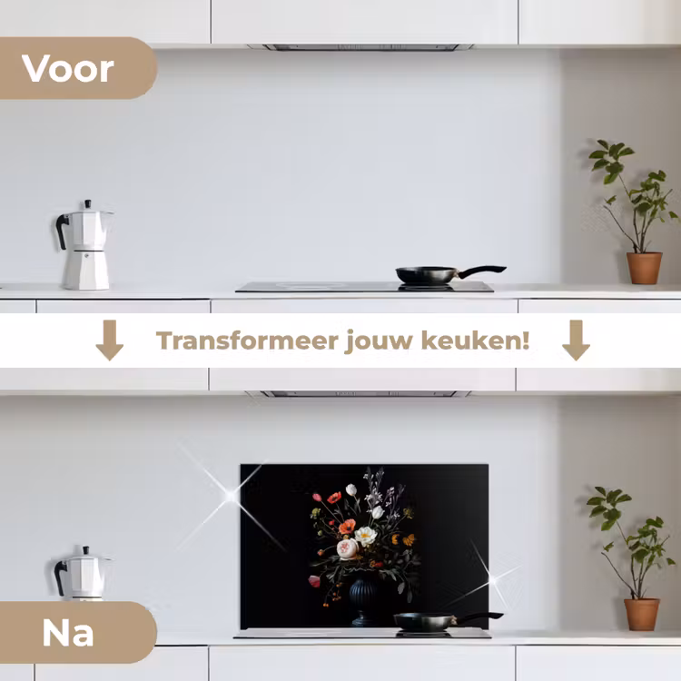 Spatscherm keuken - Bloemstuk - Vaas - Zwart — 3