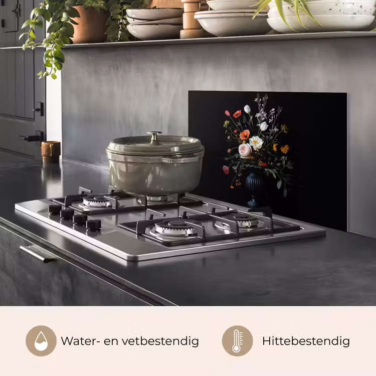 Spatscherm keuken - Bloemstuk - Vaas - Zwart — 7