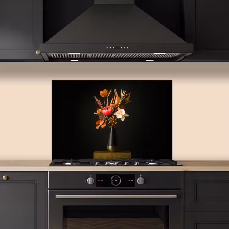 Spatscherm keuken - Boeket - Oranje - Gouden - vaas — 2