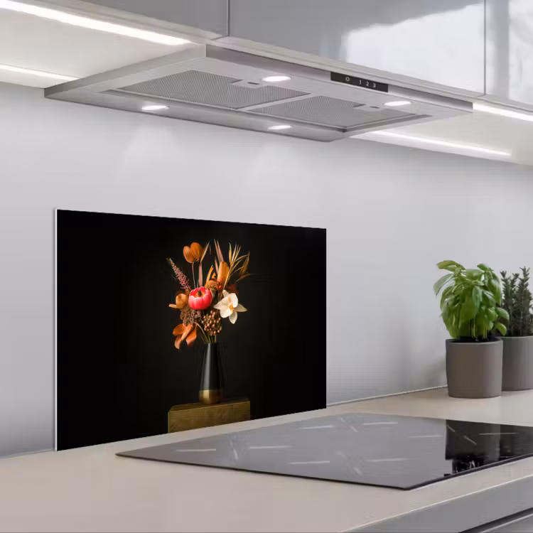 Spatscherm keuken - Boeket - Oranje - Gouden - vaas — 5