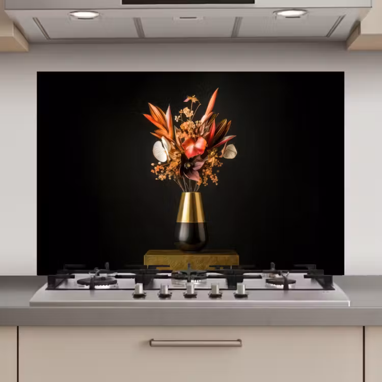 Spatscherm keuken - Exotisch - Boeket - Vaas - Goud — 1