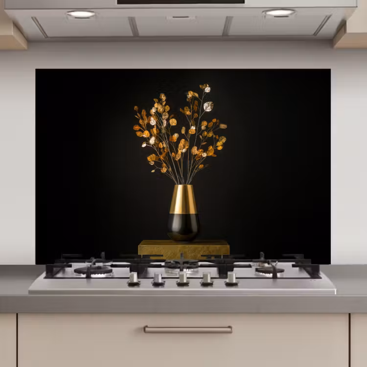 Spatscherm keuken - Goudbruine - Bladeren - Vaas - Herfstachtig — 1