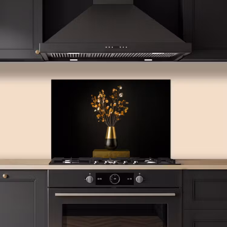 Spatscherm keuken - Goudbruine - Bladeren - Vaas - Herfstachtig — 2