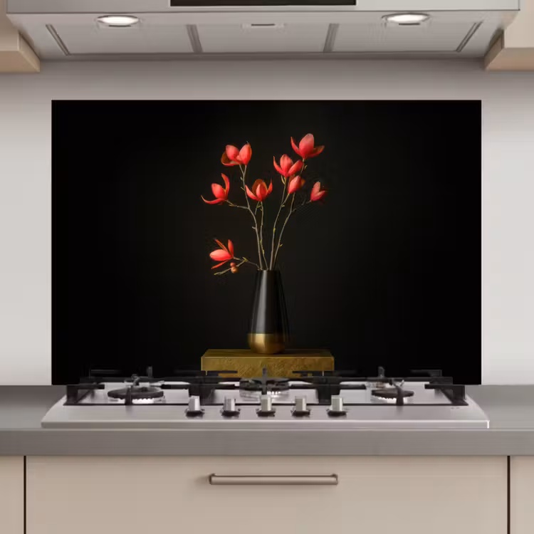 Spatscherm keuken - Rode - Bloemen - Vaas — 1