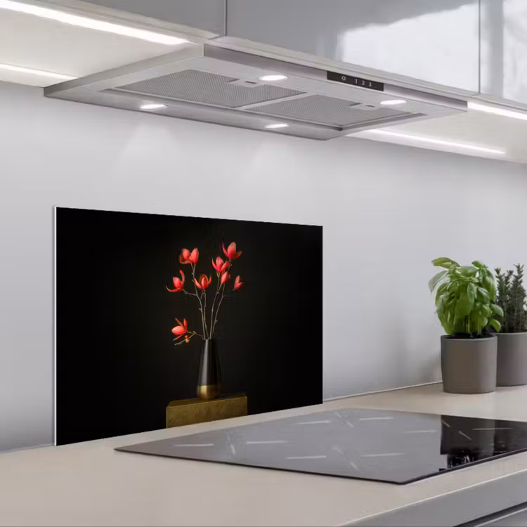 Spatscherm keuken - Rode - Bloemen - Vaas — 5