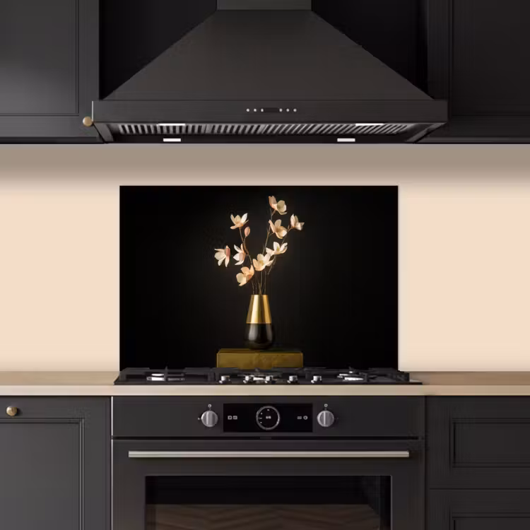 Spatscherm keuken - Sierlijk - Boeket - Goud - Vaas — 2