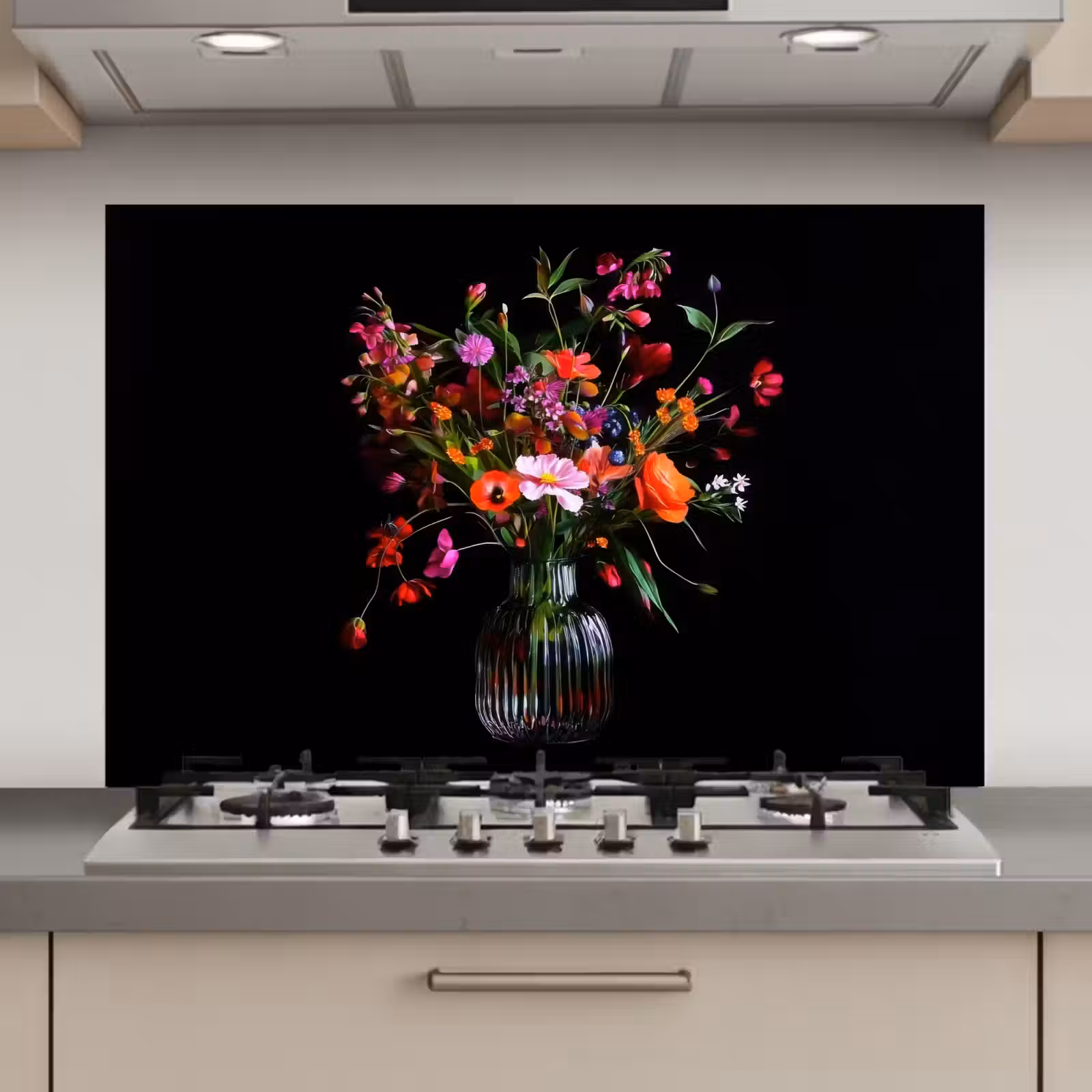 Spatscherm keuken - Boeket - Veldbloemen - Vaas — 1