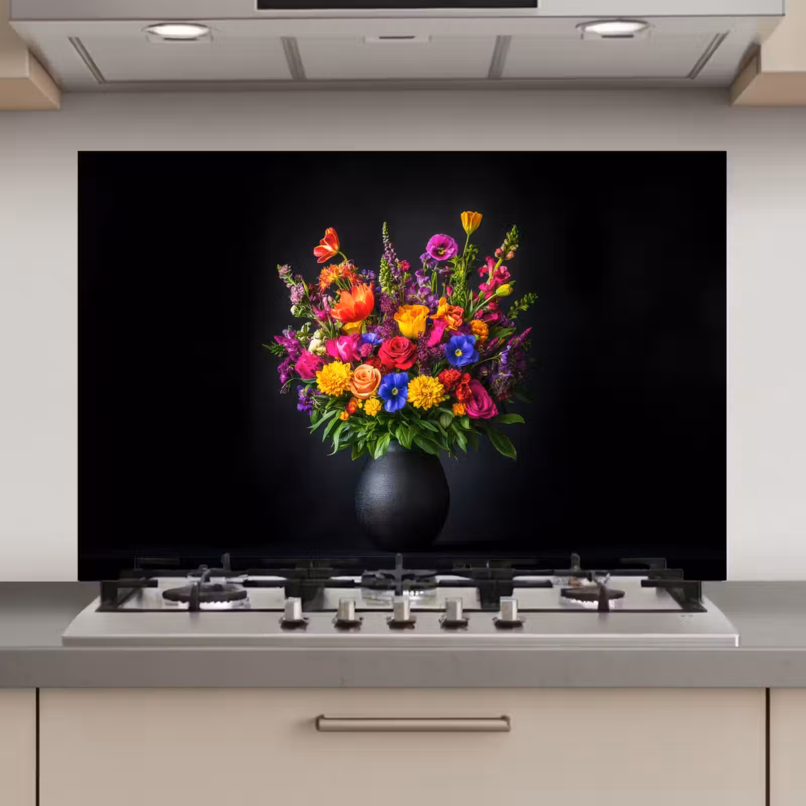 Spatscherm keuken - Felgekleurd - Bloemen - Vaas — 1