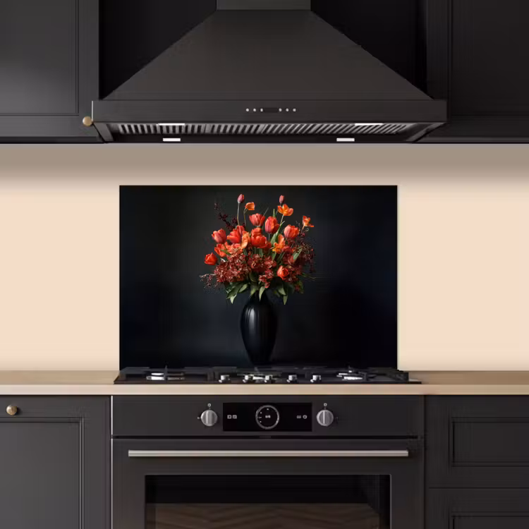 Spatscherm keuken - Boeket - Tulpen - Vaas - Rood — 2