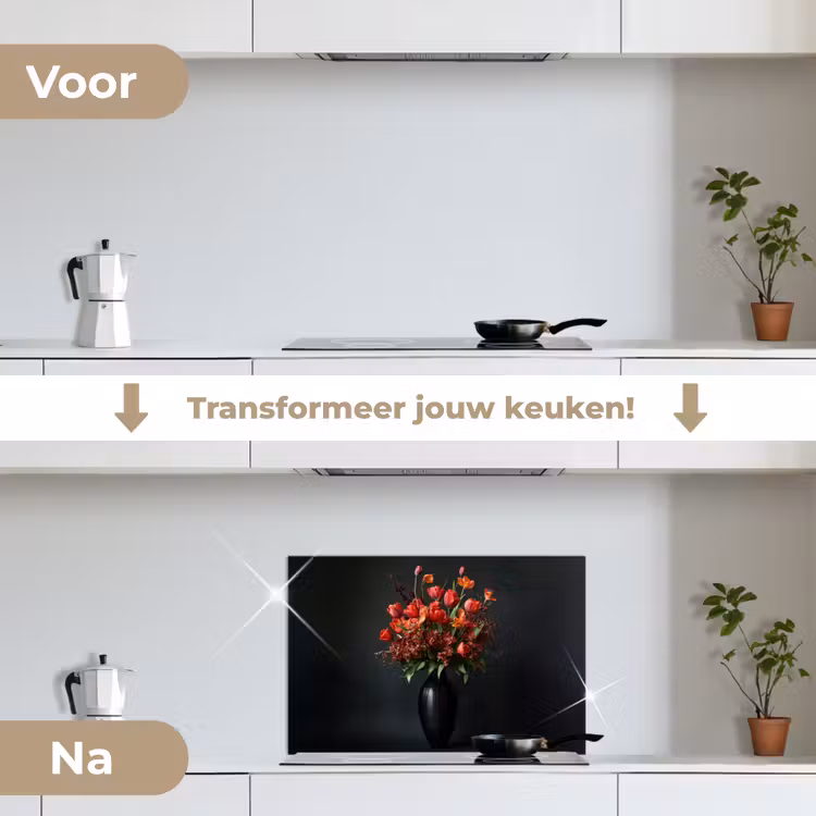 Spatscherm keuken - Boeket - Tulpen - Vaas - Rood — 3