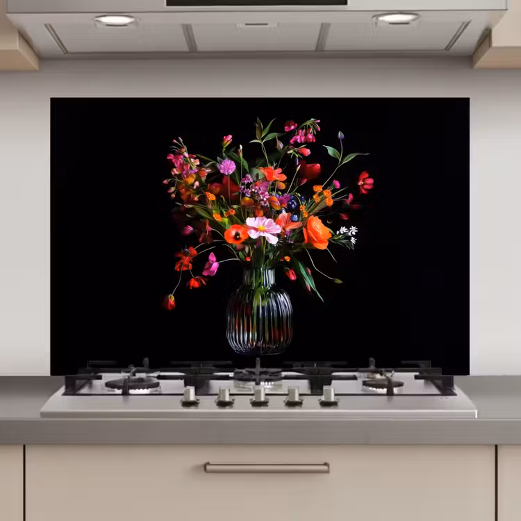 Spatscherm keuken - Boeket - Veldbloemen - Vaas — 1