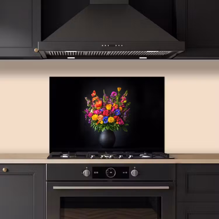 Spatscherm keuken - Felgekleurd - Bloemen - Vaas — 2