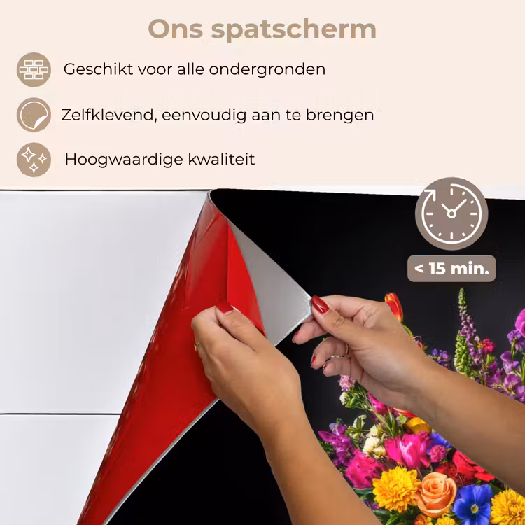 Spatscherm keuken - Felgekleurd - Bloemen - Vaas — 4