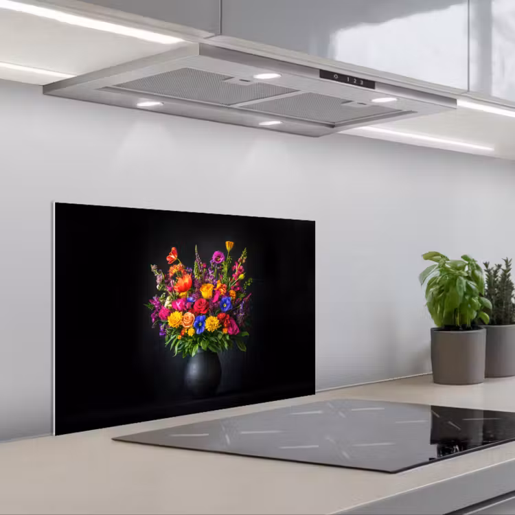 Spatscherm keuken - Felgekleurd - Bloemen - Vaas — 5