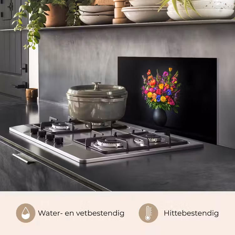 Spatscherm keuken - Felgekleurd - Bloemen - Vaas — 7