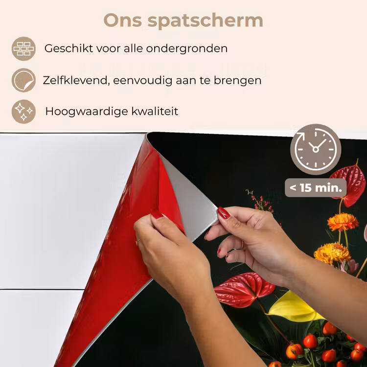 Spatscherm keuken - Bloemen - Vaas - Zwart — 4