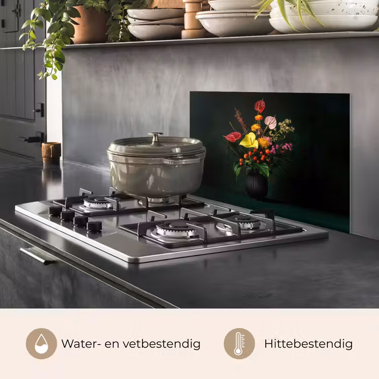 Spatscherm keuken - Bloemen - Vaas - Zwart — 7