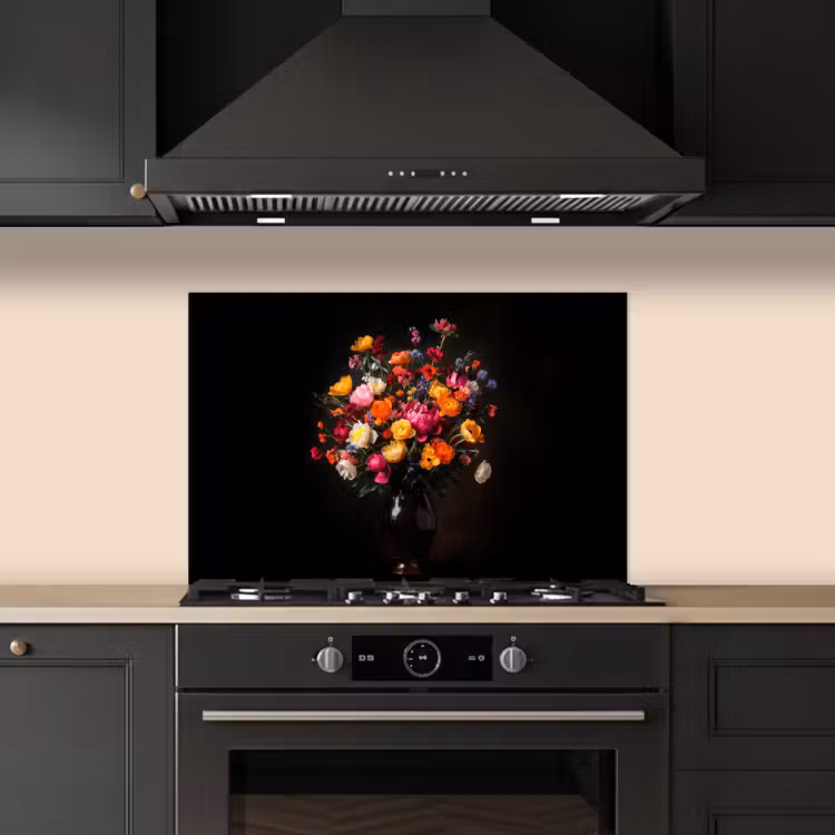 Spatscherm keuken - Kleurrijk - Boeket - Vaas - Donkerbruin — 2