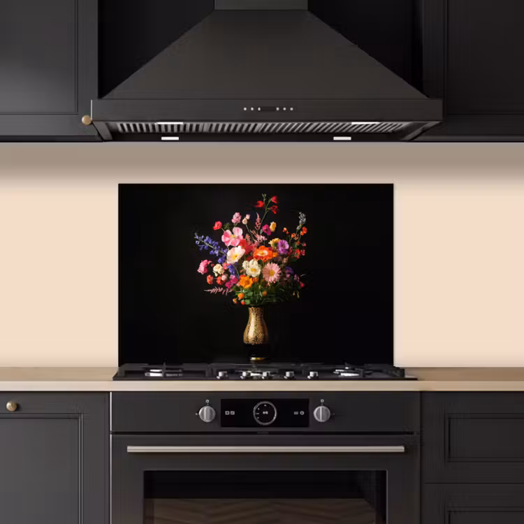 Spatscherm keuken - Kleurrijk - Boeket - Vaas - Goud — 2