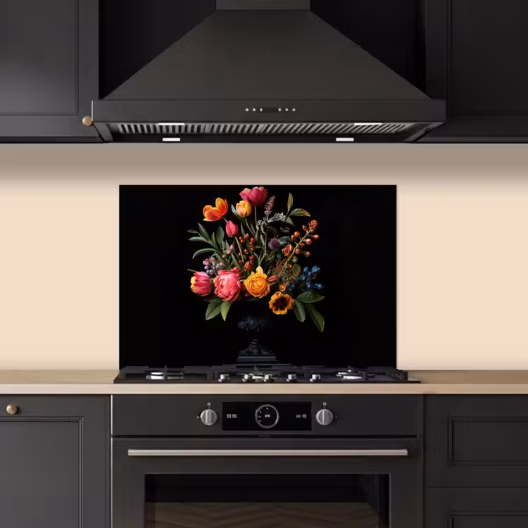 Spatscherm keuken - Tulpen - Bessen - Boeket - Vaas — 2