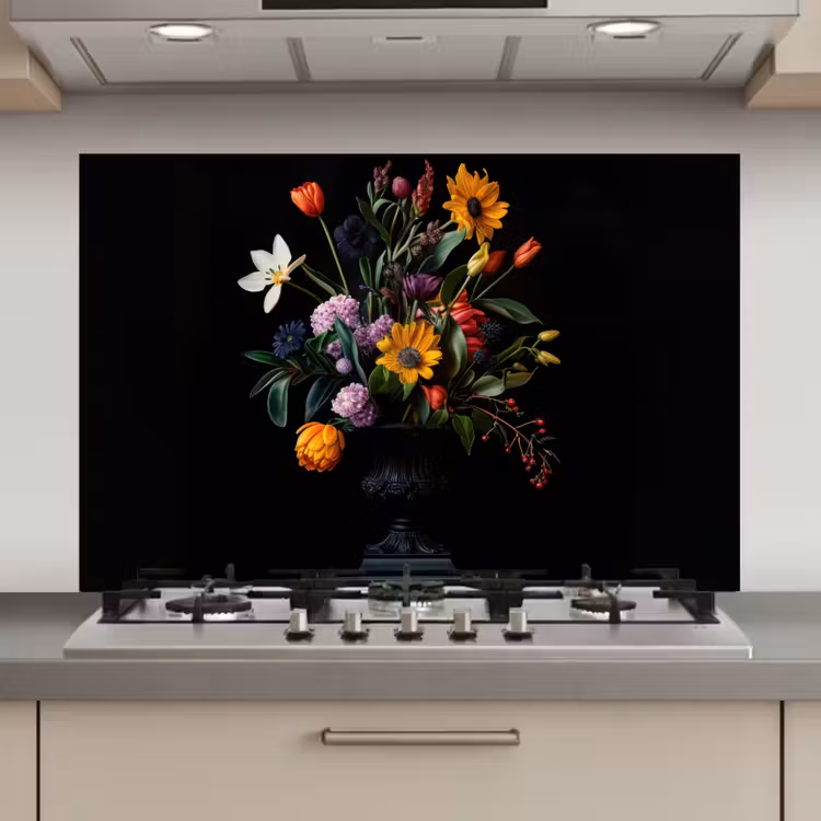 Spatscherm keuken - Zonnebloemen - Boeket - Kleurrijk — 1