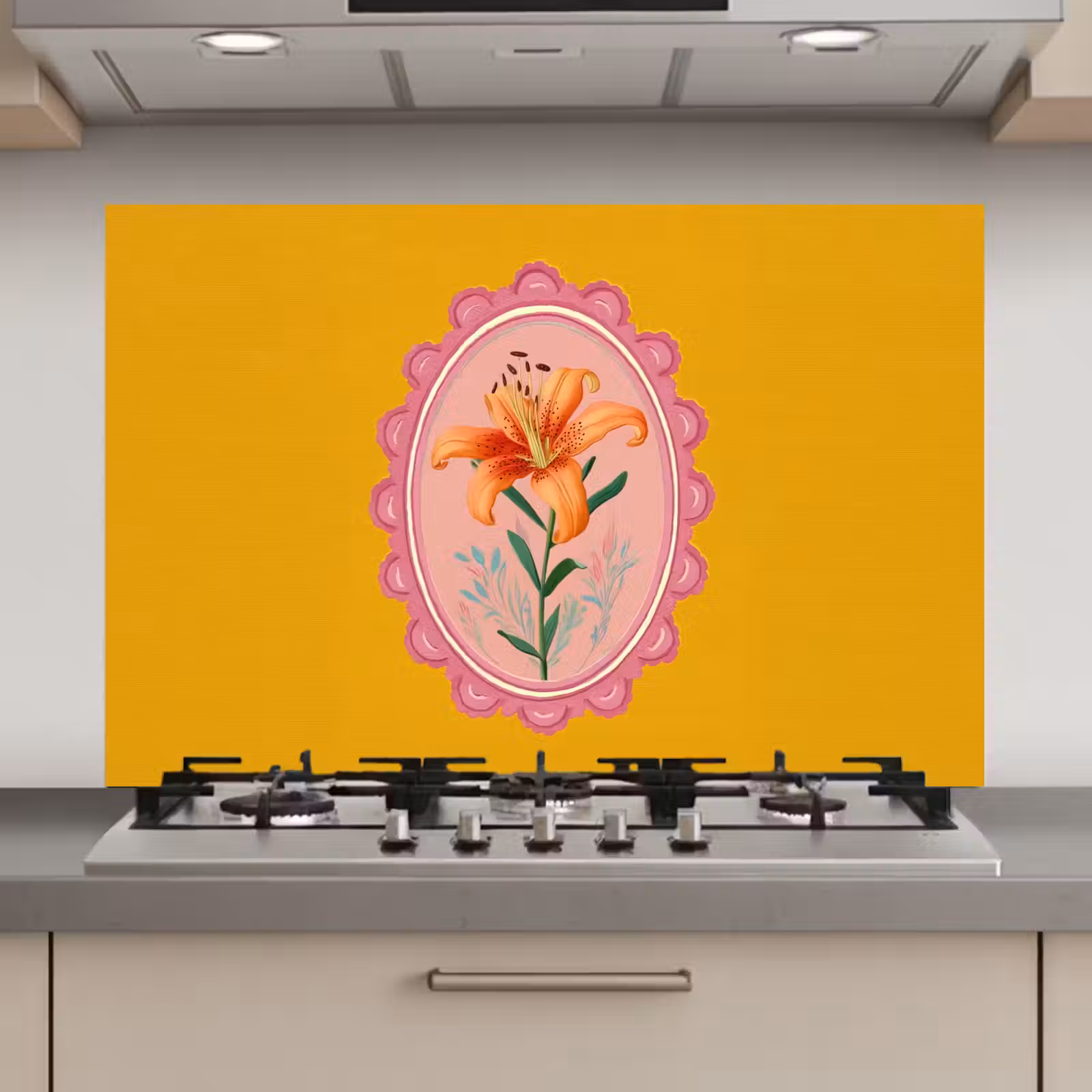 Spatscherm keuken - Lelie - Oranje - Lijst - Ovaal — 1