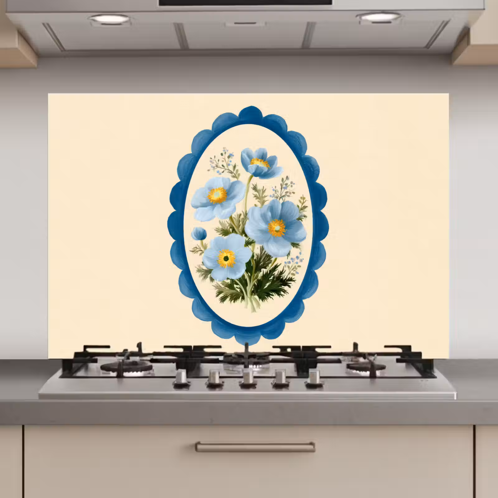 Spatscherm keuken - Lijst - Bloemen - Lichtblauw - Illustratie — 1
