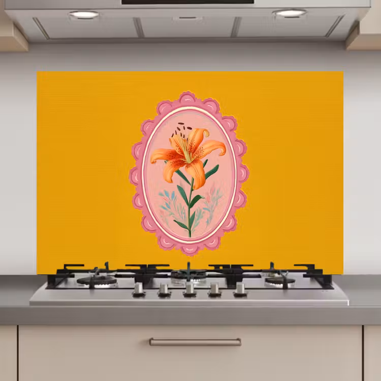 Spatscherm keuken - Lelie - Oranje - Lijst - Ovaal — 1