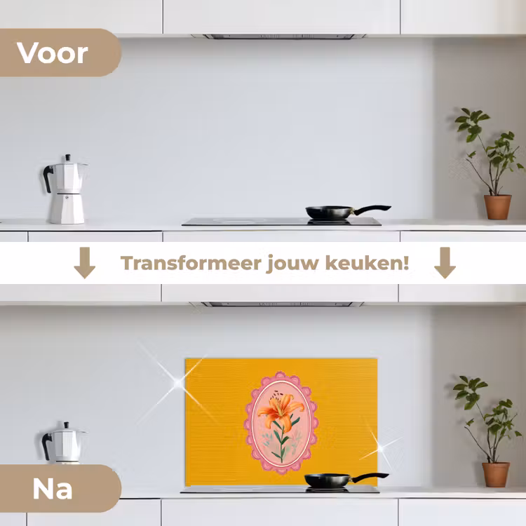 Spatscherm keuken - Lelie - Oranje - Lijst - Ovaal — 3
