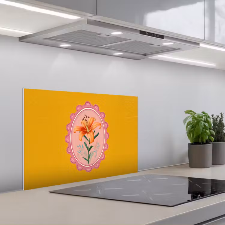 Spatscherm keuken - Lelie - Oranje - Lijst - Ovaal — 5