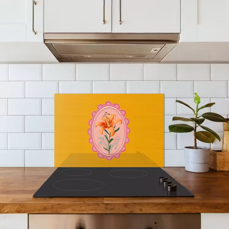 Spatscherm keuken - Lelie - Oranje - Lijst - Ovaal — 6