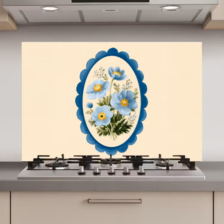 Spatscherm keuken - Lijst - Bloemen - Lichtblauw - Illustratie — 1