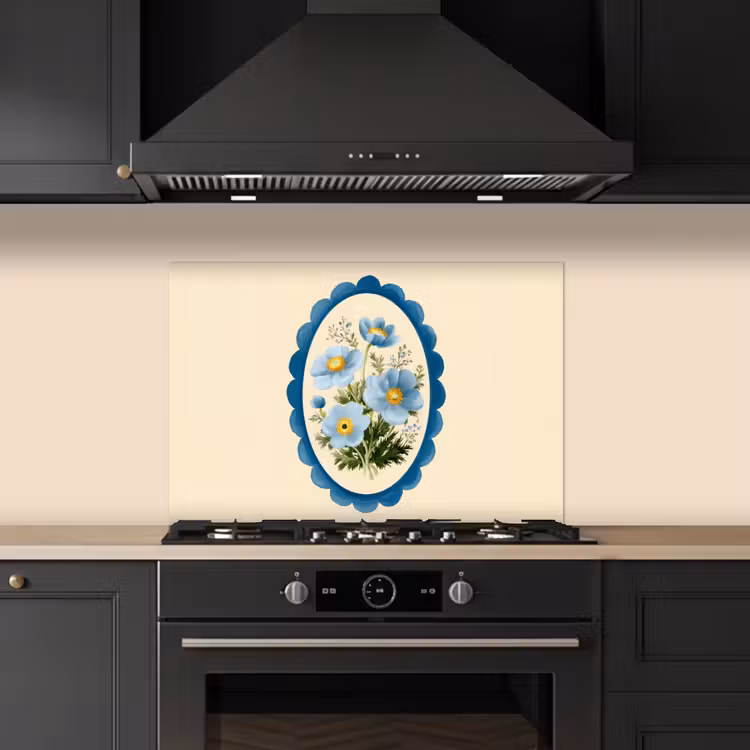 Spatscherm keuken - Lijst - Bloemen - Lichtblauw - Illustratie — 2