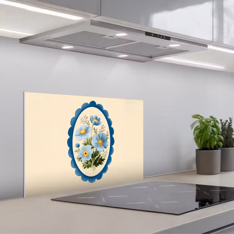Spatscherm keuken - Lijst - Bloemen - Lichtblauw - Illustratie — 5