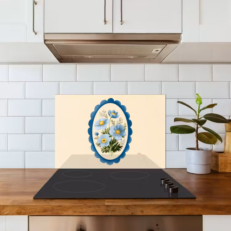 Spatscherm keuken - Lijst - Bloemen - Lichtblauw - Illustratie — 6