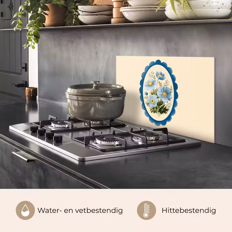 Spatscherm keuken - Lijst - Bloemen - Lichtblauw - Illustratie — 7