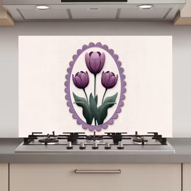 Spatscherm keuken - Tulpen - Paars - Lijst - Bladeren — 1