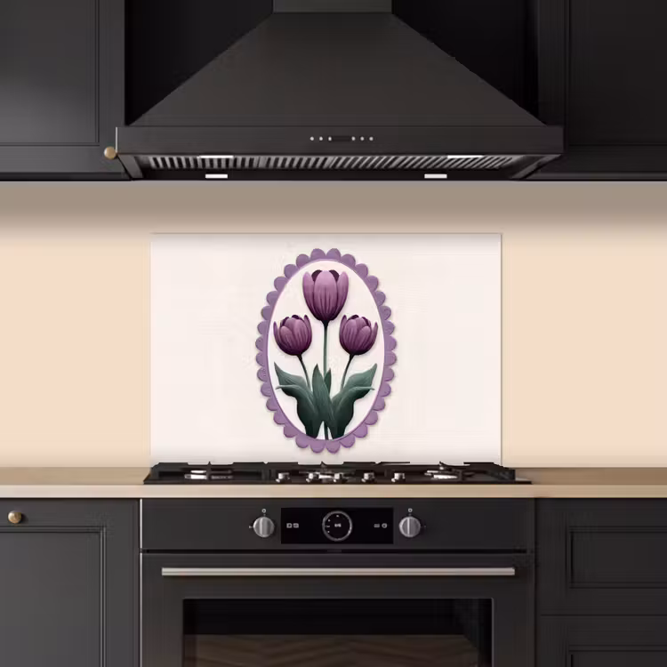 Spatscherm keuken - Tulpen - Paars - Lijst - Bladeren — 2