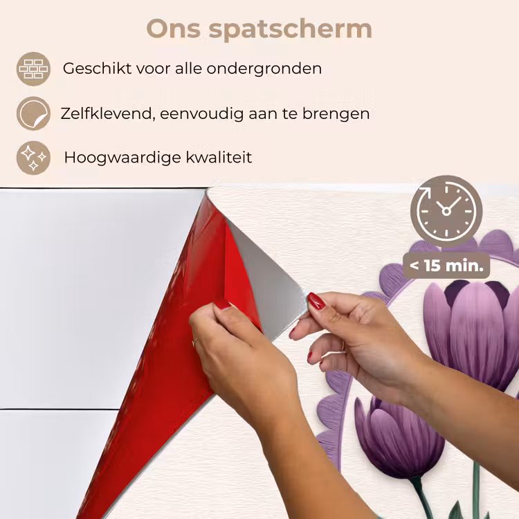 Spatscherm keuken - Tulpen - Paars - Lijst - Bladeren — 4
