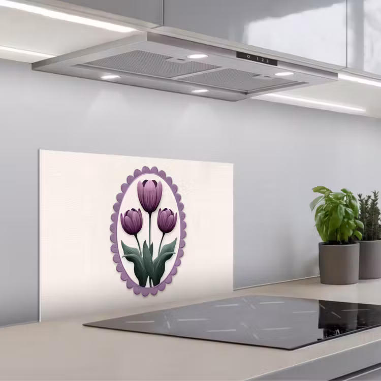 Spatscherm keuken - Tulpen - Paars - Lijst - Bladeren — 5